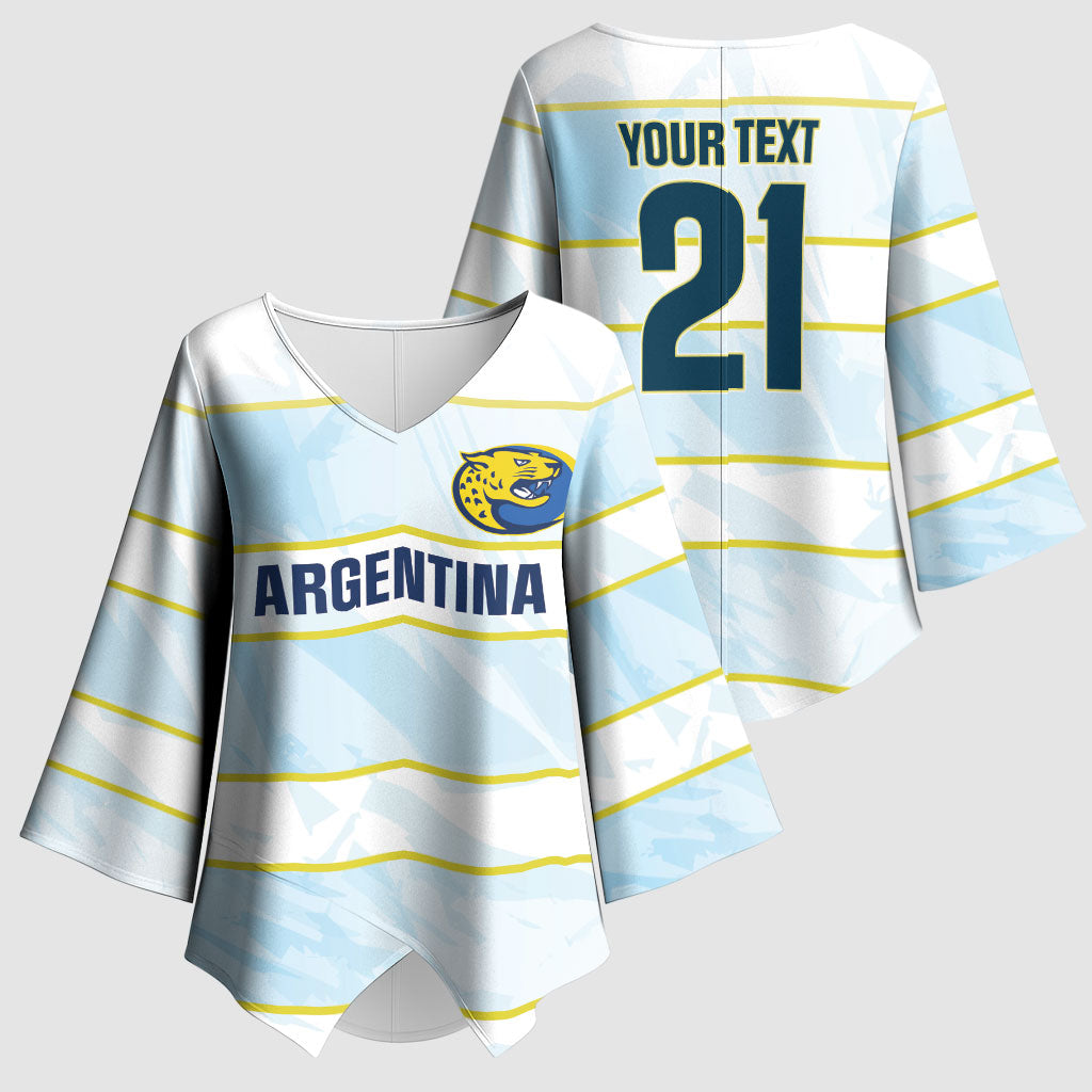 2026 Autumn Rugby Nations Argentina Custom Kimono Sleeve Blouse Blue and White Stripes Pattern