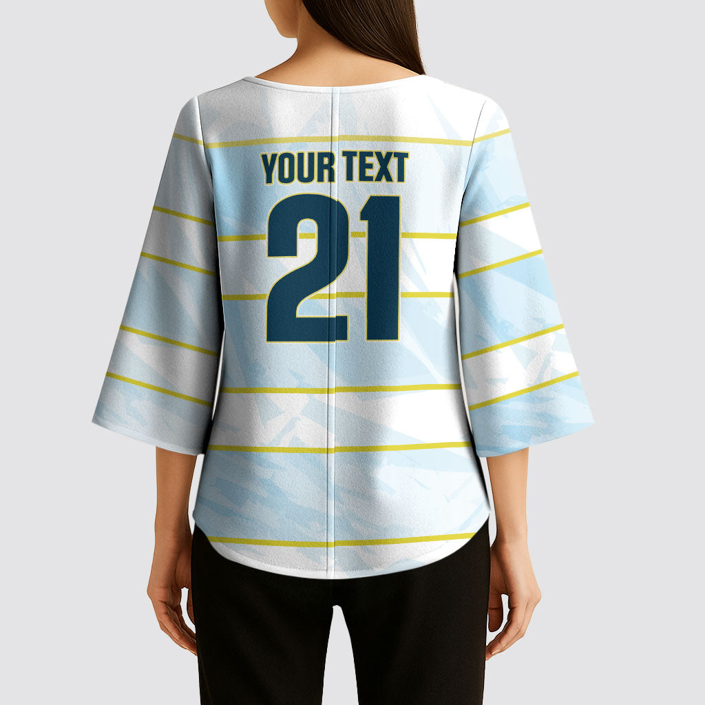 2026 Autumn Rugby Nations Argentina Custom Kimono Sleeve Blouse Blue and White Stripes Pattern