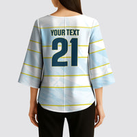 2026 Autumn Rugby Nations Argentina Custom Kimono Sleeve Blouse Blue and White Stripes Pattern