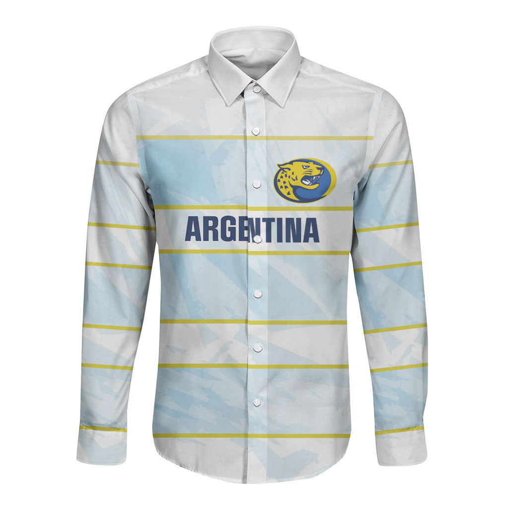 2026 Autumn Rugby Nations Argentina Custom Long Sleeve Button Shirt Blue and White Stripes Pattern
