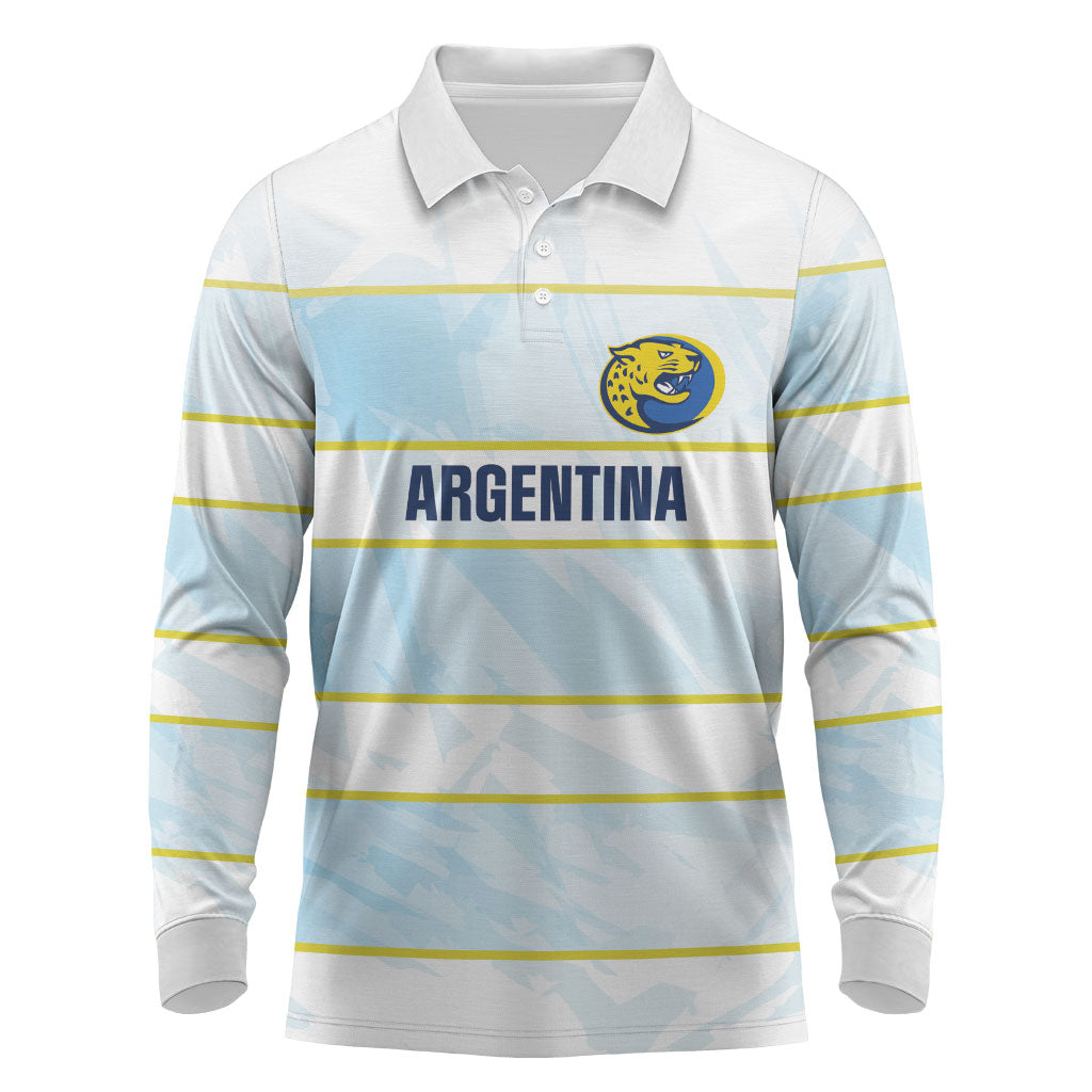 2026 Autumn Rugby Nations Argentina Custom Long Sleeve Polo Shirt Blue and White Stripes Pattern