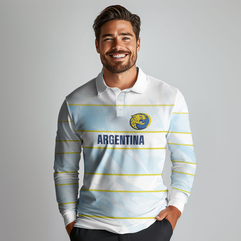 2026 Autumn Rugby Nations Argentina Custom Long Sleeve Polo Shirt Blue and White Stripes Pattern