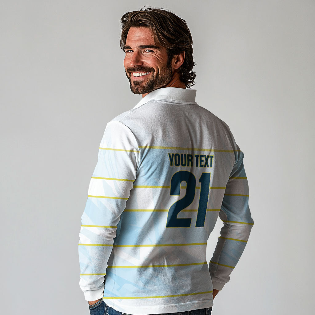 2026 Autumn Rugby Nations Argentina Custom Long Sleeve Polo Shirt Blue and White Stripes Pattern