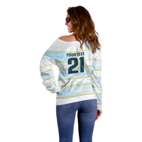 2026 Autumn Rugby Nations Argentina Custom Off Shoulder Sweater Blue and White Stripes Pattern