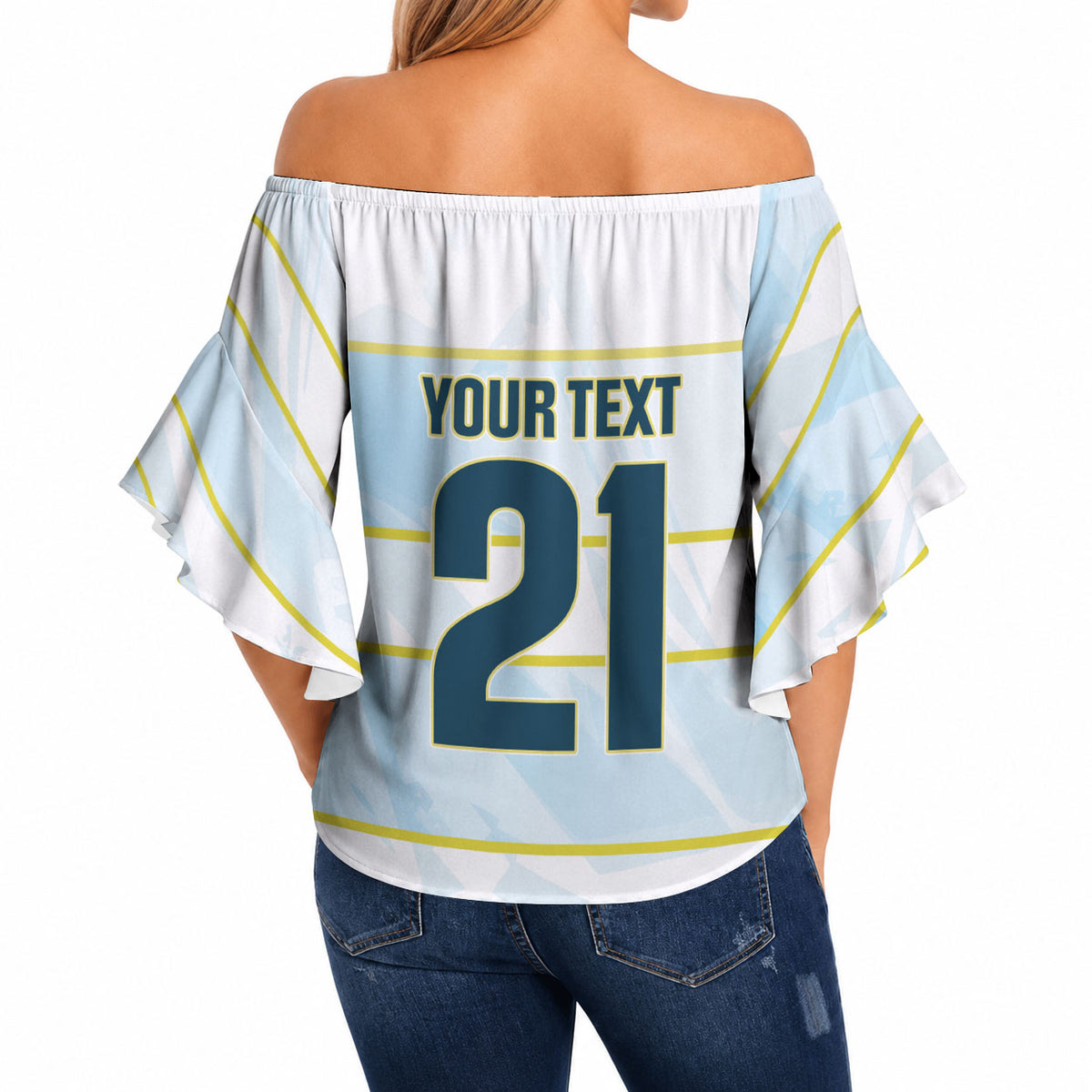 2026 Autumn Rugby Nations Argentina Custom Off Shoulder Wrap Waist Top Blue and White Stripes Pattern