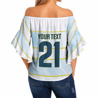 2026 Autumn Rugby Nations Argentina Custom Off Shoulder Wrap Waist Top Blue and White Stripes Pattern