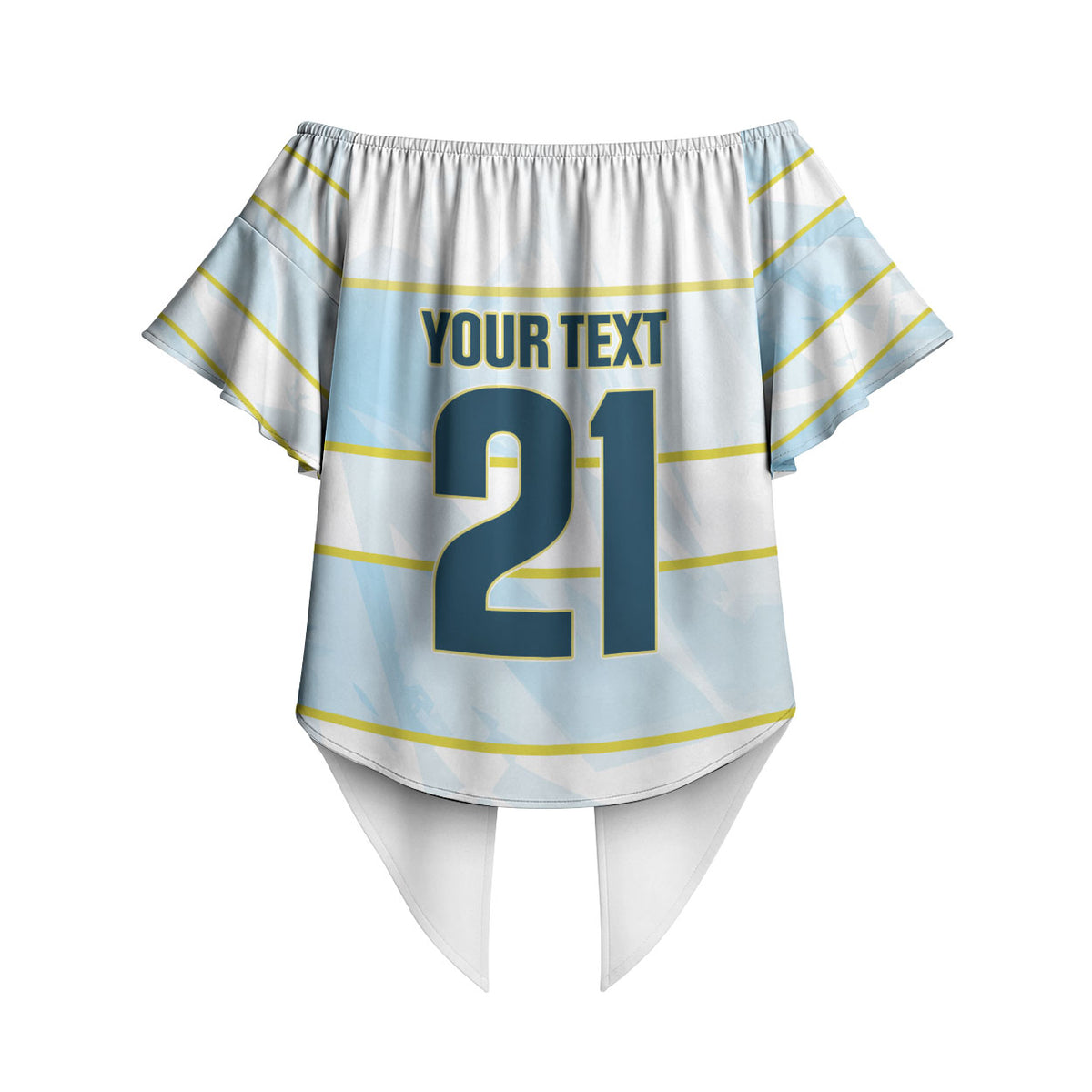 2026 Autumn Rugby Nations Argentina Custom Off Shoulder Wrap Waist Top Blue and White Stripes Pattern