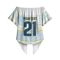 2026 Autumn Rugby Nations Argentina Custom Off Shoulder Wrap Waist Top Blue and White Stripes Pattern