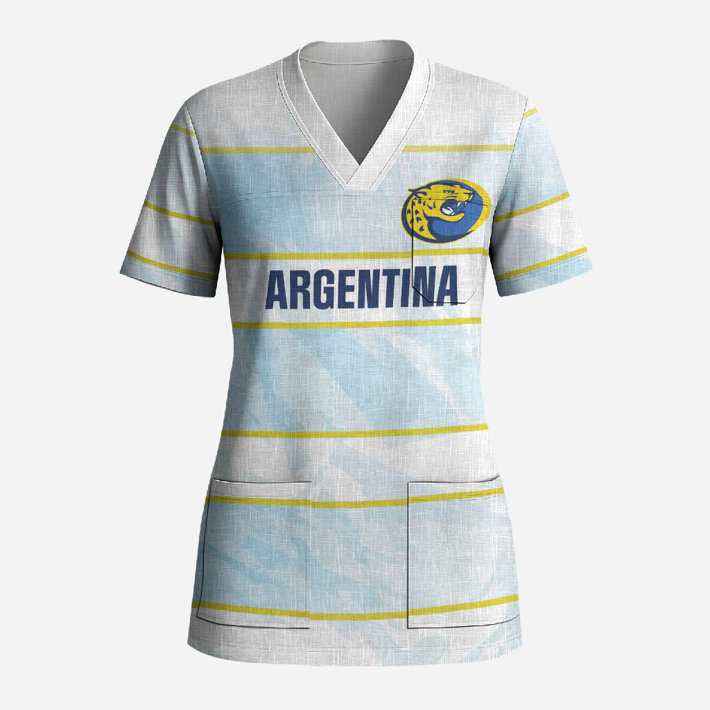 2026 Autumn Rugby Nations Argentina Custom Scrub Top Blue and White Stripes Pattern