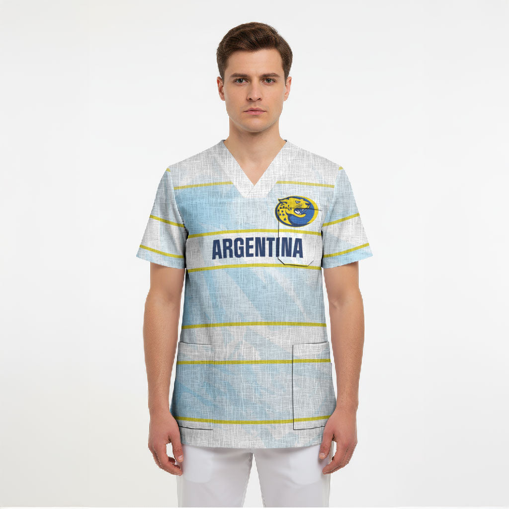 2026 Autumn Rugby Nations Argentina Custom Scrub Top Blue and White Stripes Pattern