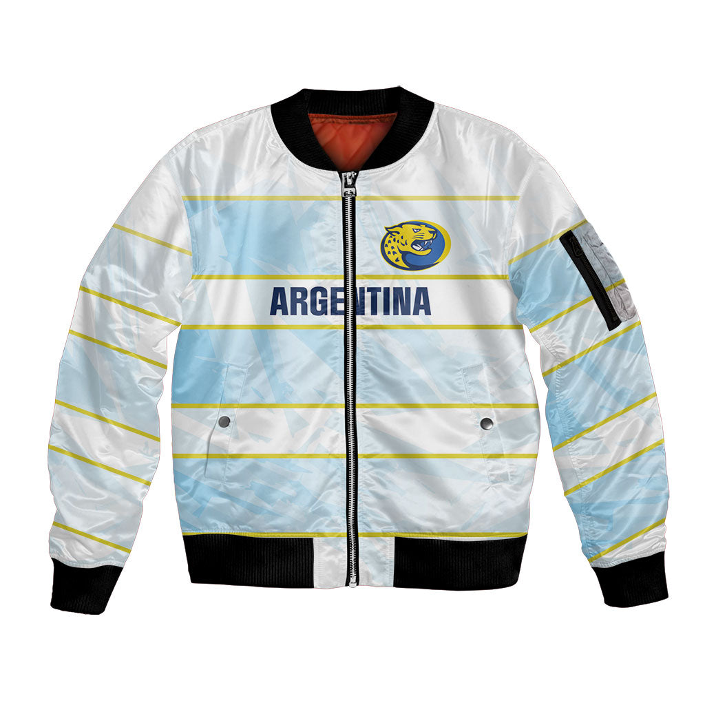 2026 Autumn Rugby Nations Argentina Custom Sleeve Zip Bomber Jacket Blue and White Stripes Pattern