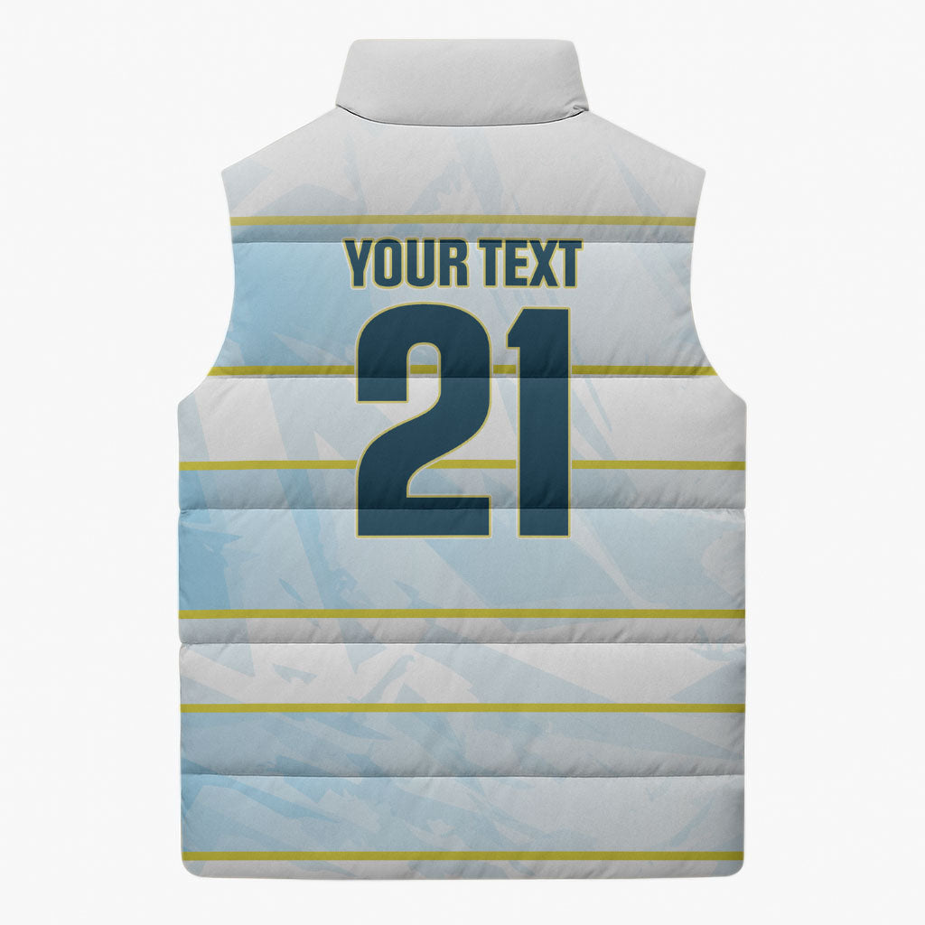 2026 Autumn Rugby Nations Argentina Custom Sleeveless Puffer Jacket Blue and White Stripes Pattern