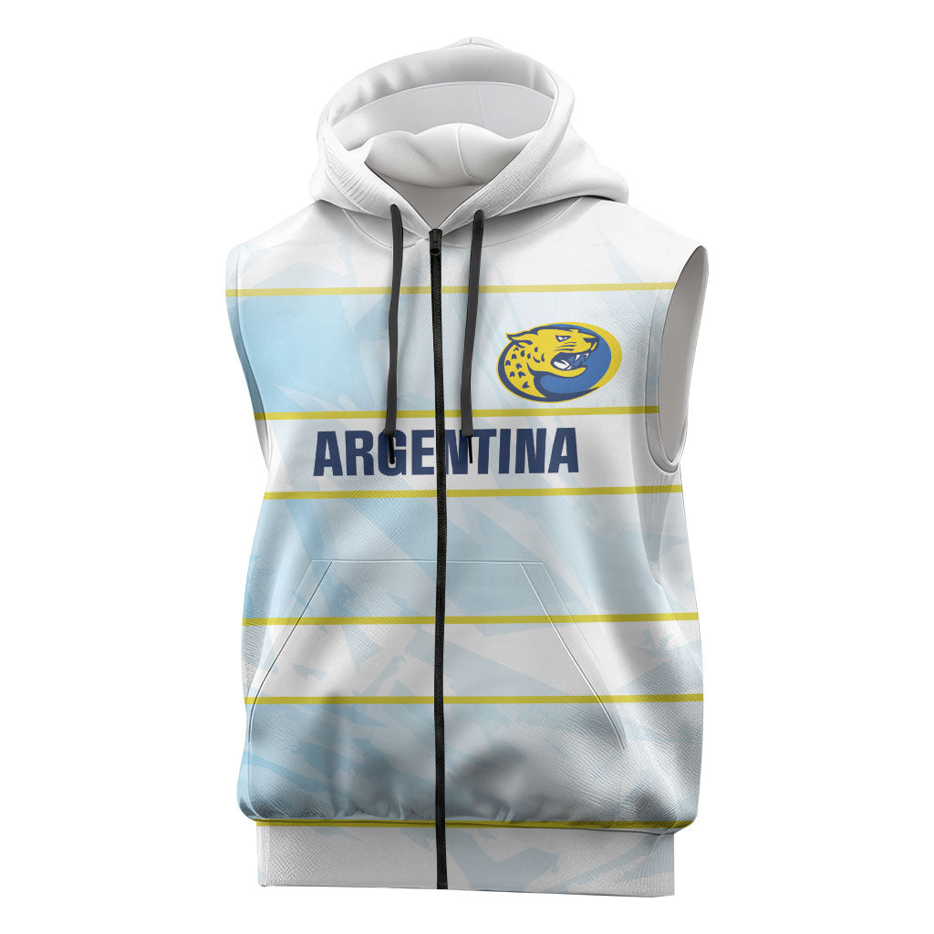 2026 Autumn Rugby Nations Argentina Custom Sleeveless Zip Hoodie Blue and White Stripes Pattern