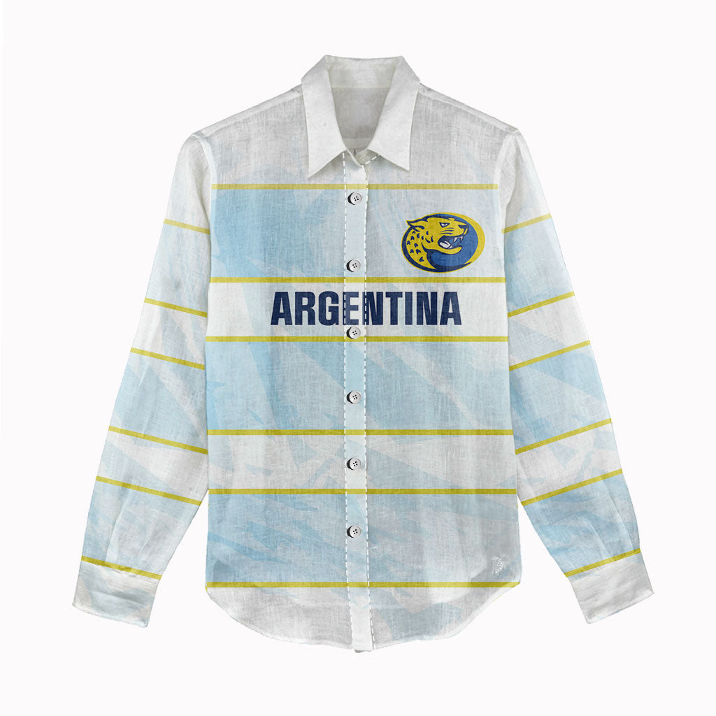2026 Autumn Rugby Nations Argentina Custom Women Casual Shirt Blue and White Stripes Pattern