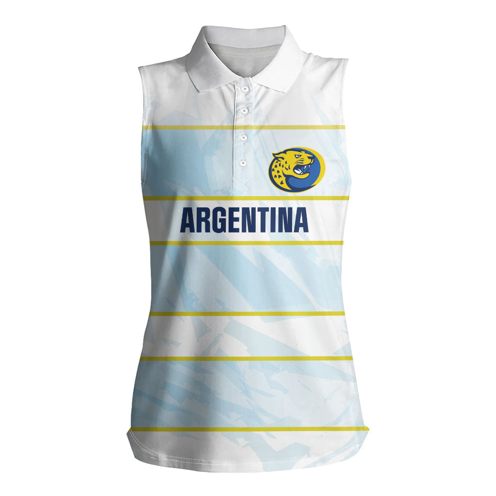 2026 Autumn Rugby Nations Argentina Custom Women Sleeveless Polo Shirt Blue and White Stripes Pattern