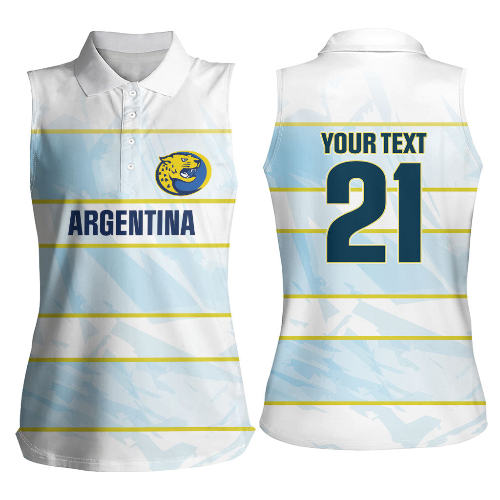 2026 Autumn Rugby Nations Argentina Custom Women Sleeveless Polo Shirt Blue and White Stripes Pattern