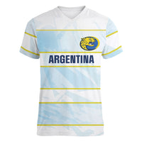 2026 Autumn Rugby Nations Argentina Custom Women V-Neck T-Shirt Blue and White Stripes Pattern