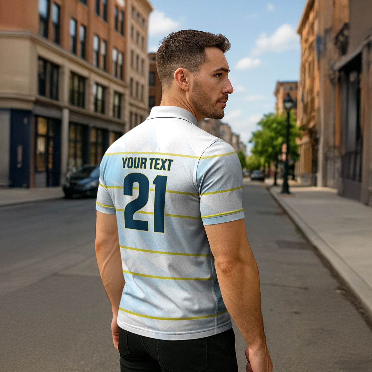 2026 Autumn Rugby Nations Argentina Custom Zipper Polo Shirt Blue and White Stripes Pattern