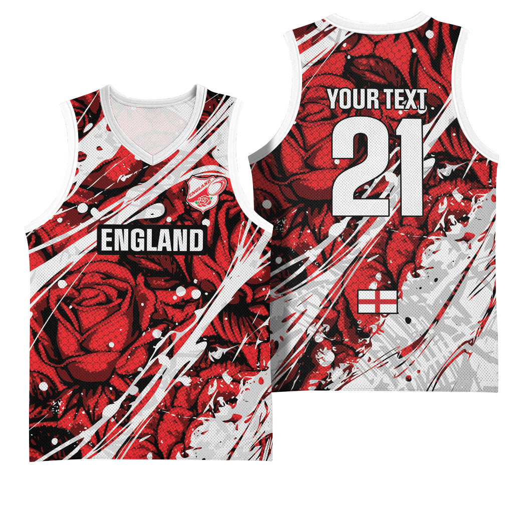 2026 Autumn Rugby Nations England Custom Basketball Jersey Red Rose Majestic Motif