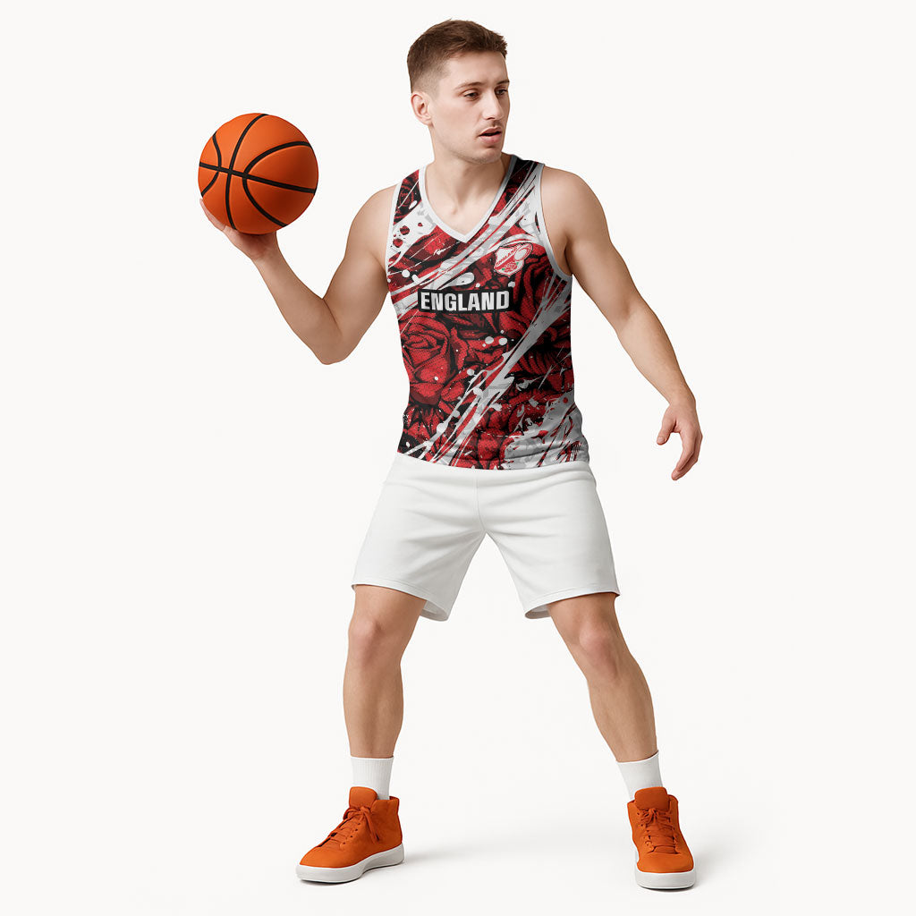2026 Autumn Rugby Nations England Custom Basketball Jersey Red Rose Majestic Motif