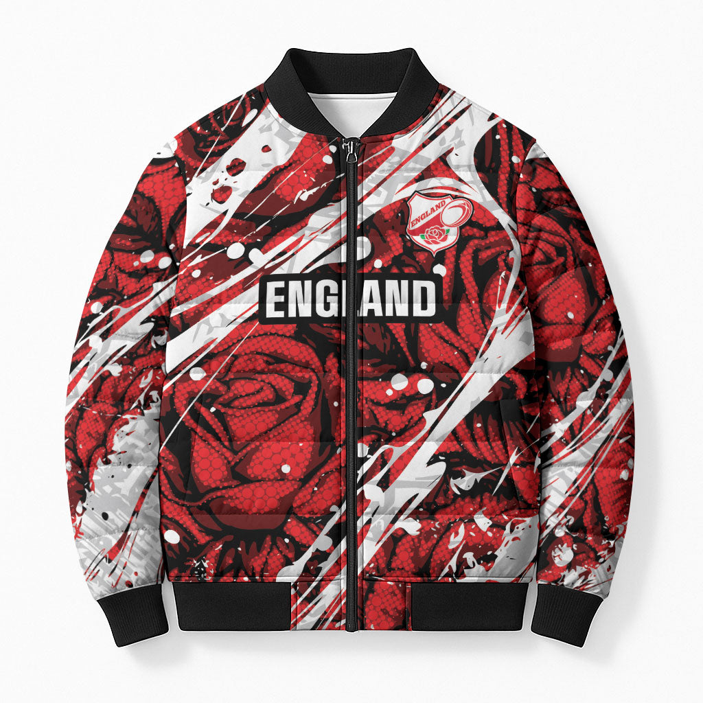 2026 Autumn Rugby Nations England Custom Bomber Puffer Jacket Red Rose Majestic Motif