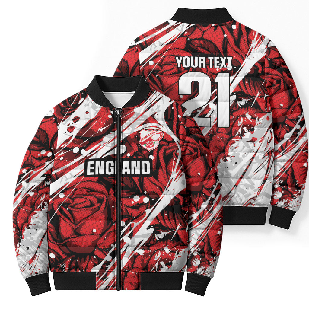2026 Autumn Rugby Nations England Custom Bomber Puffer Jacket Red Rose Majestic Motif
