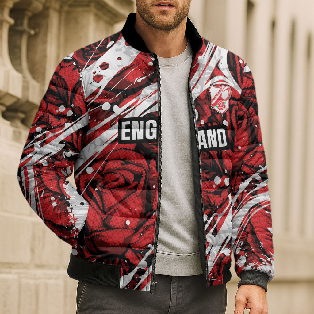 2026 Autumn Rugby Nations England Custom Bomber Puffer Jacket Red Rose Majestic Motif