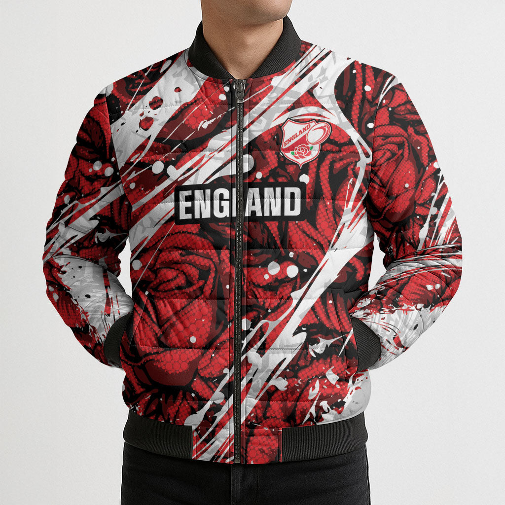2026 Autumn Rugby Nations England Custom Bomber Puffer Jacket Red Rose Majestic Motif
