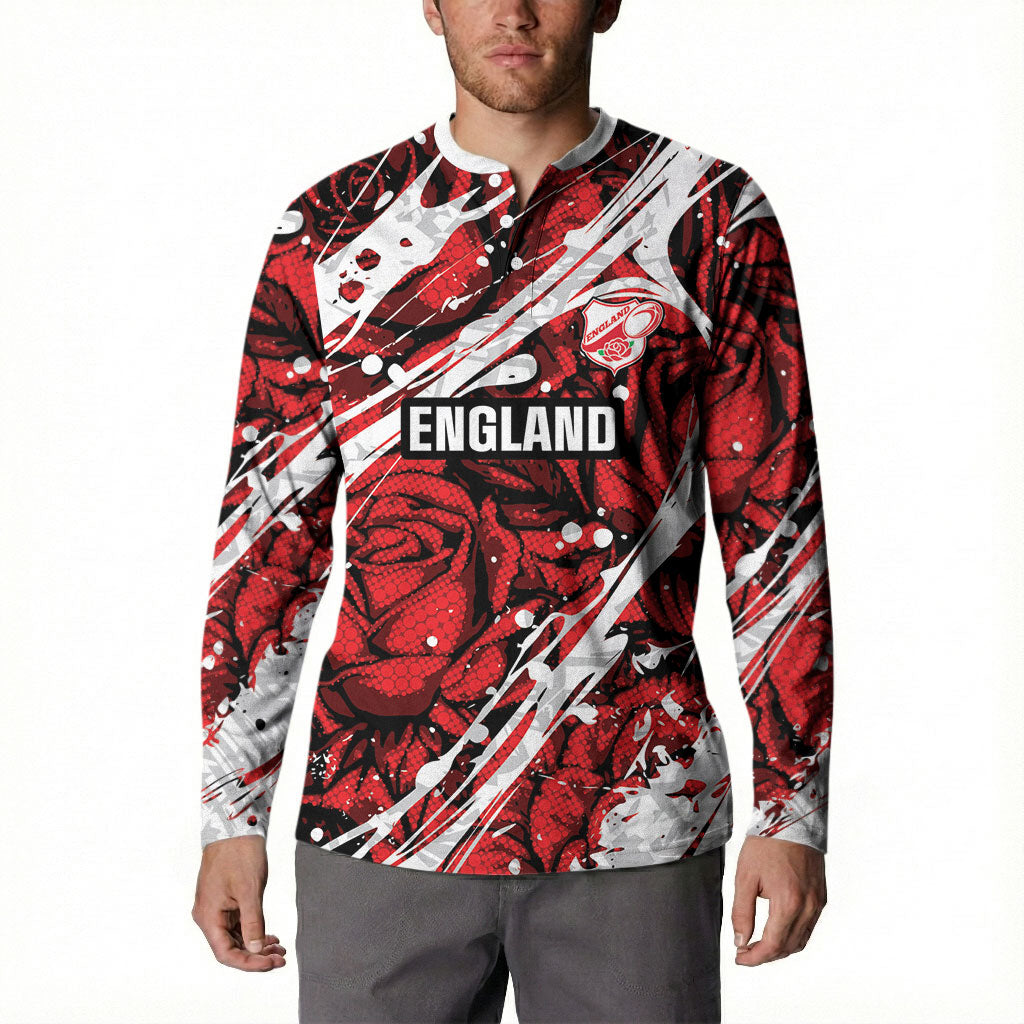 2026 Autumn Rugby Nations England Custom Button Sweatshirt Red Rose Majestic Motif