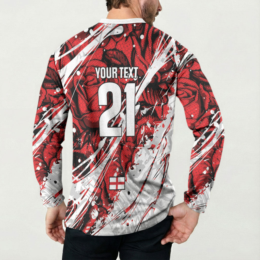 2026 Autumn Rugby Nations England Custom Button Sweatshirt Red Rose Majestic Motif
