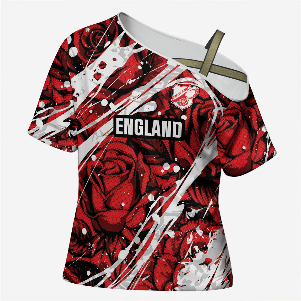 2026 Autumn Rugby Nations England Custom Cross Shoulder Shirt Red Rose Majestic Motif