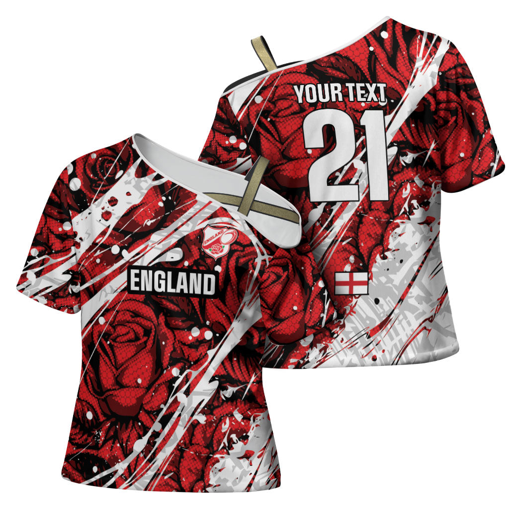2026 Autumn Rugby Nations England Custom Cross Shoulder Shirt Red Rose Majestic Motif