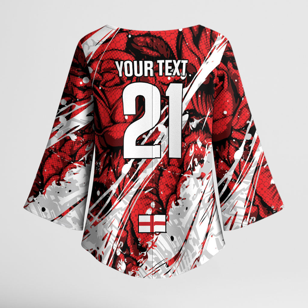 2026 Autumn Rugby Nations England Custom Kimono Sleeve Blouse Red Rose Majestic Motif
