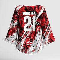 2026 Autumn Rugby Nations England Custom Kimono Sleeve Blouse Red Rose Majestic Motif