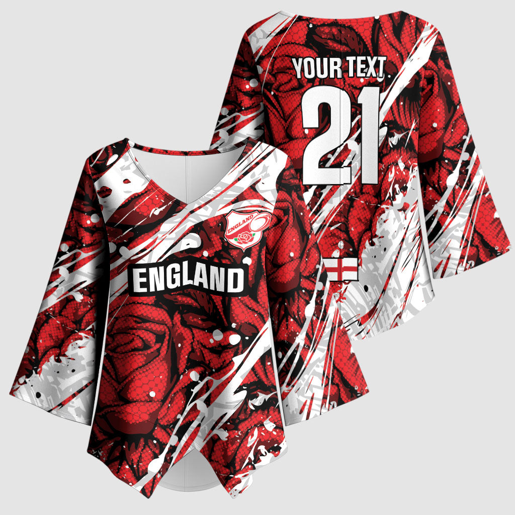 2026 Autumn Rugby Nations England Custom Kimono Sleeve Blouse Red Rose Majestic Motif