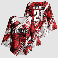 2026 Autumn Rugby Nations England Custom Kimono Sleeve Blouse Red Rose Majestic Motif