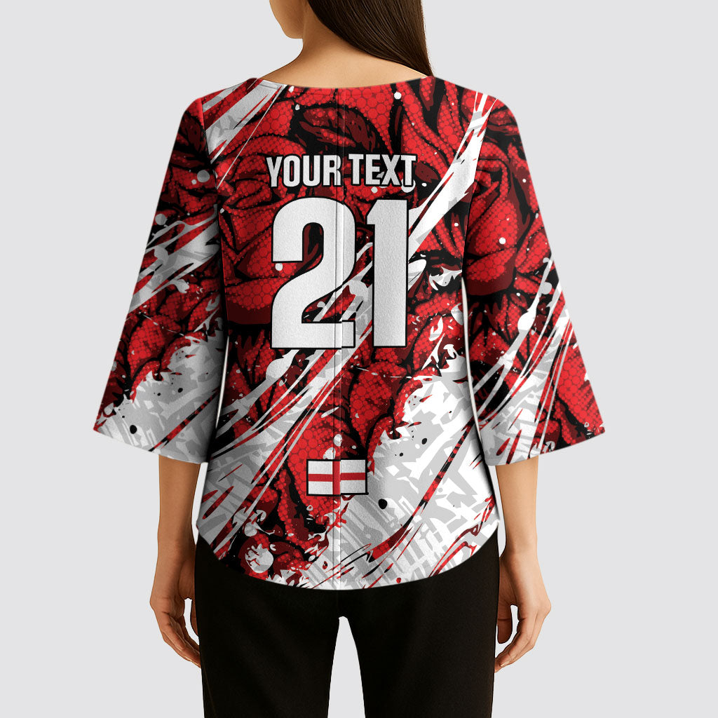 2026 Autumn Rugby Nations England Custom Kimono Sleeve Blouse Red Rose Majestic Motif