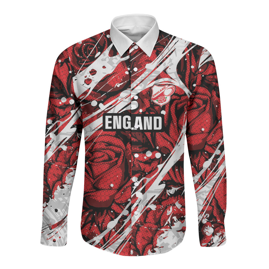 2026 Autumn Rugby Nations England Custom Long Sleeve Button Shirt Red Rose Majestic Motif