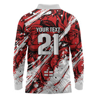 2026 Autumn Rugby Nations England Custom Long Sleeve Polo Shirt Red Rose Majestic Motif