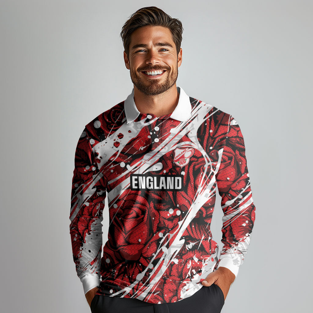 2026 Autumn Rugby Nations England Custom Long Sleeve Polo Shirt Red Rose Majestic Motif