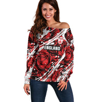 2026 Autumn Rugby Nations England Custom Off Shoulder Sweater Red Rose Majestic Motif