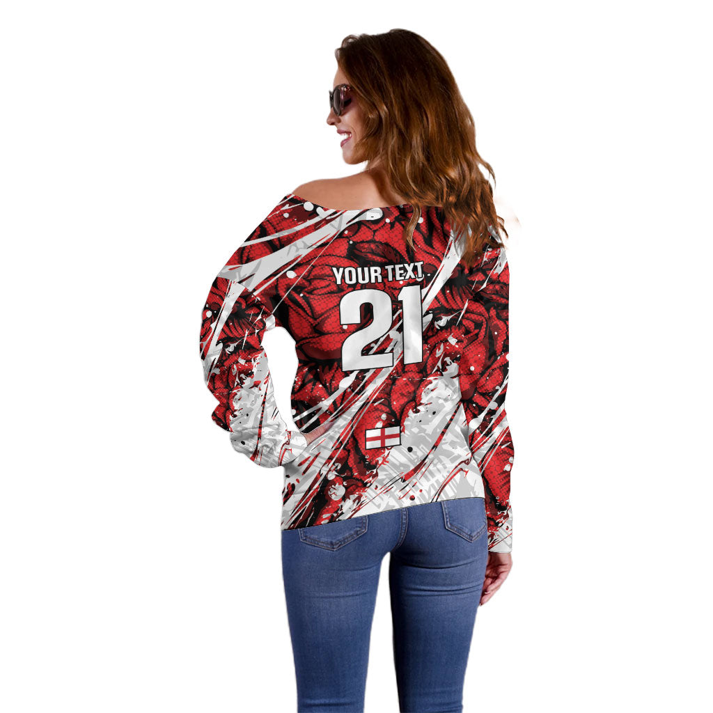 2026 Autumn Rugby Nations England Custom Off Shoulder Sweater Red Rose Majestic Motif