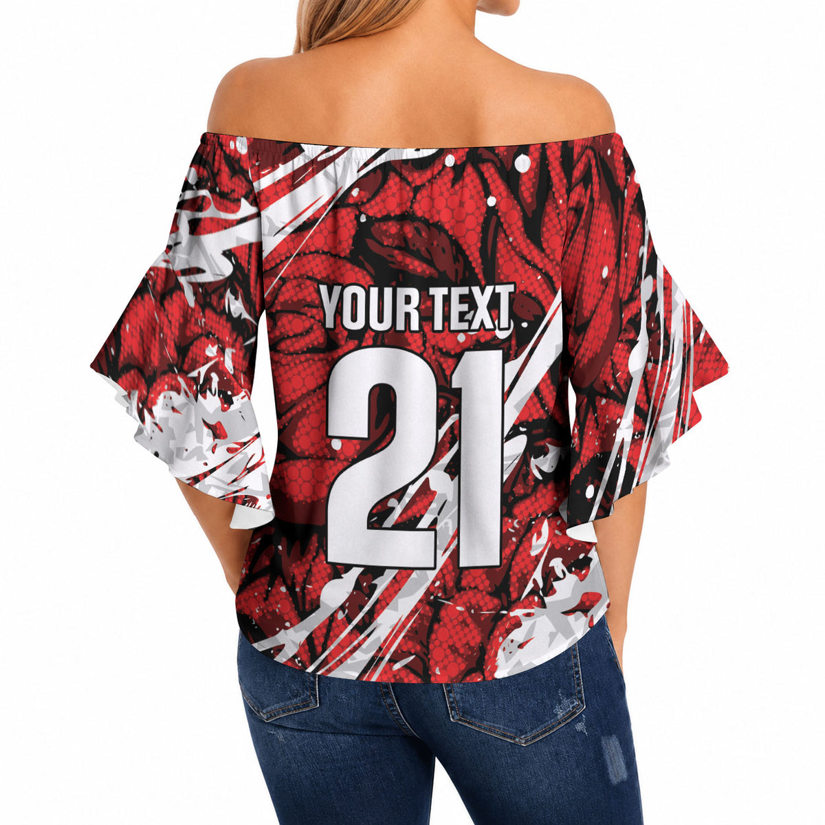 2026 Autumn Rugby Nations England Custom Off Shoulder Wrap Waist Top Red Rose Majestic Motif