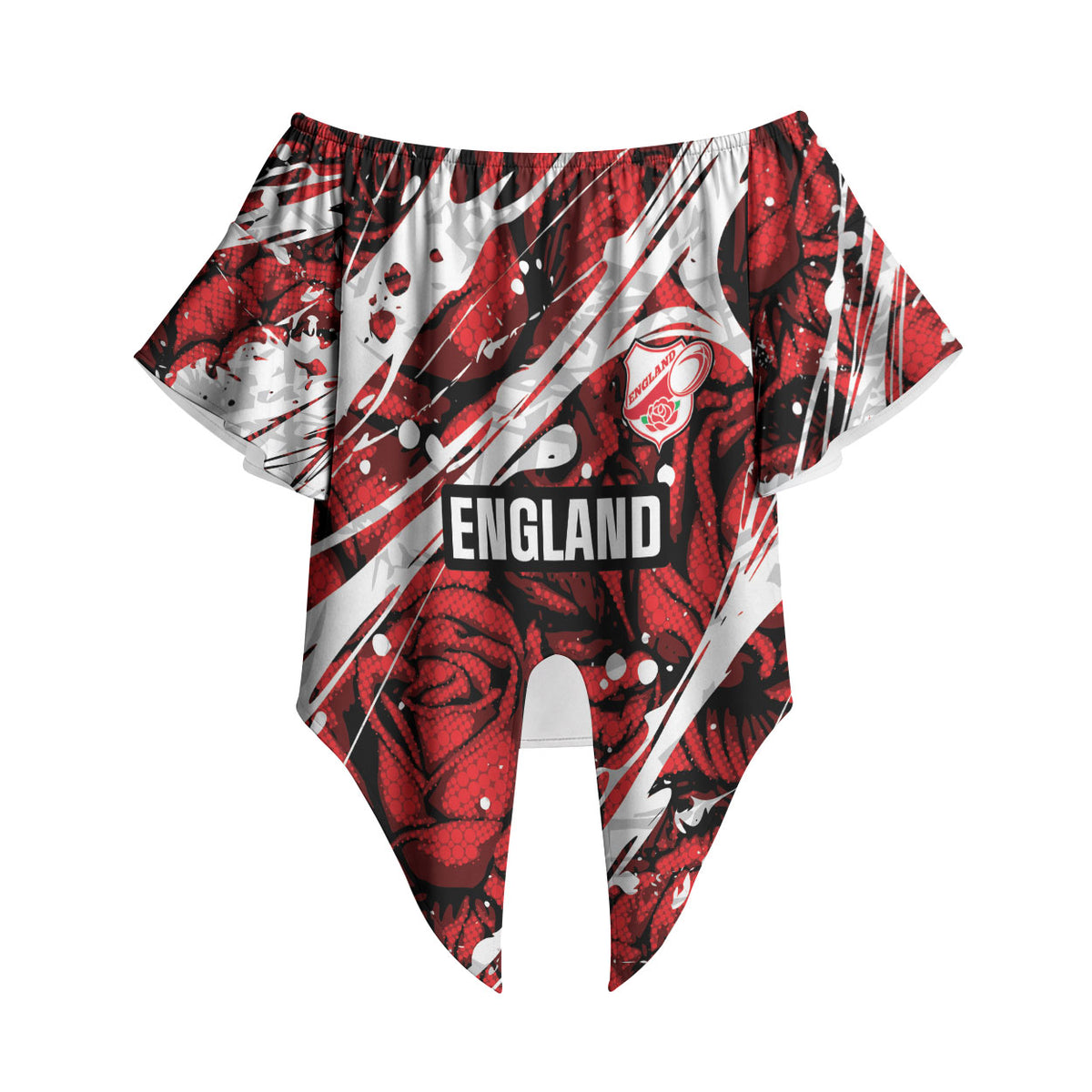 2026 Autumn Rugby Nations England Custom Off Shoulder Wrap Waist Top Red Rose Majestic Motif