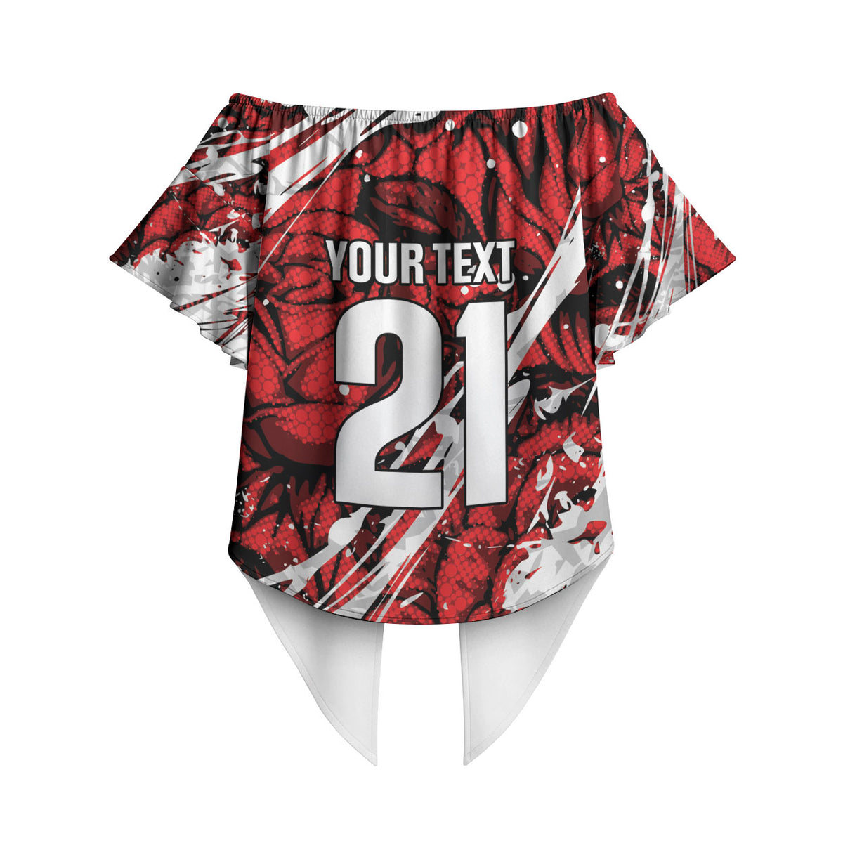 2026 Autumn Rugby Nations England Custom Off Shoulder Wrap Waist Top Red Rose Majestic Motif