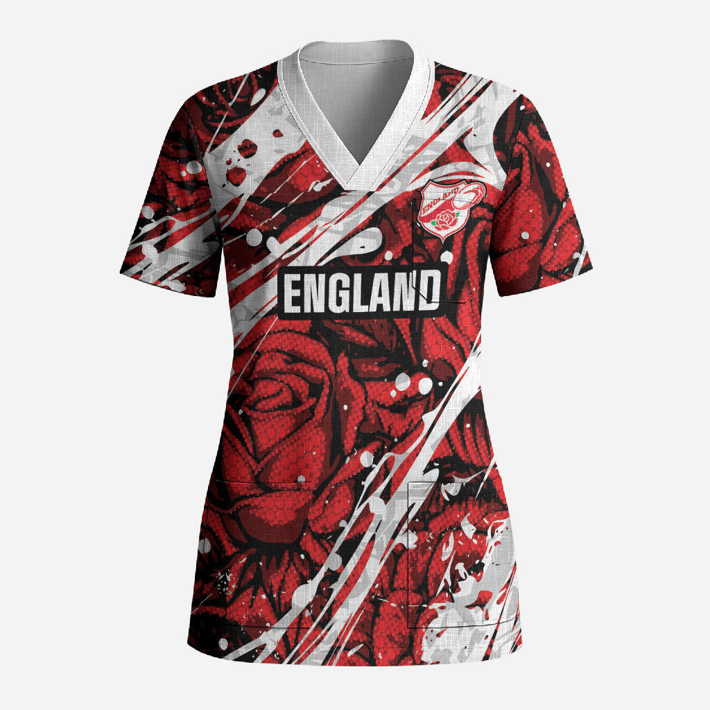 2026 Autumn Rugby Nations England Custom Scrub Top Red Rose Majestic Motif