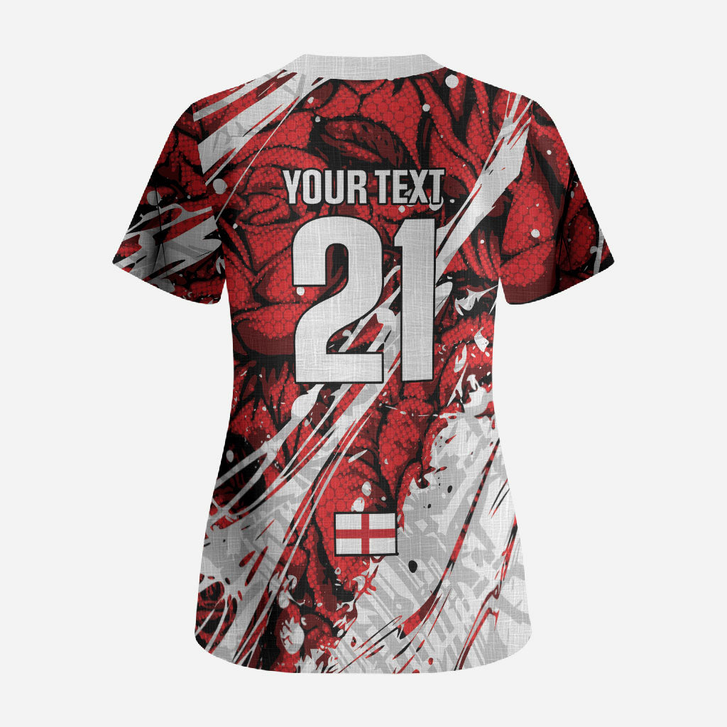 2026 Autumn Rugby Nations England Custom Scrub Top Red Rose Majestic Motif