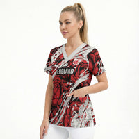 2026 Autumn Rugby Nations England Custom Scrub Top Red Rose Majestic Motif