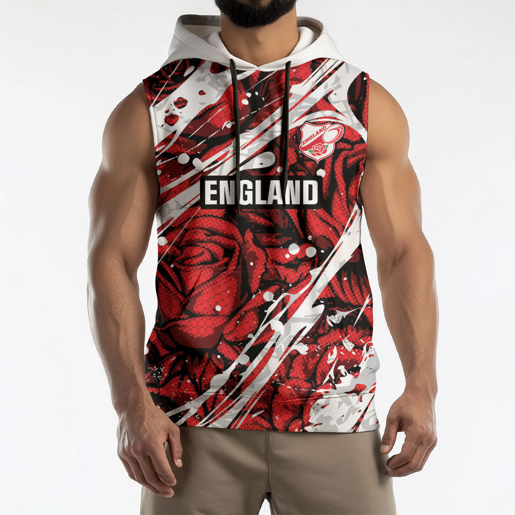 2026 Autumn Rugby Nations England Custom Sleeveless Hoodie Red Rose Majestic Motif