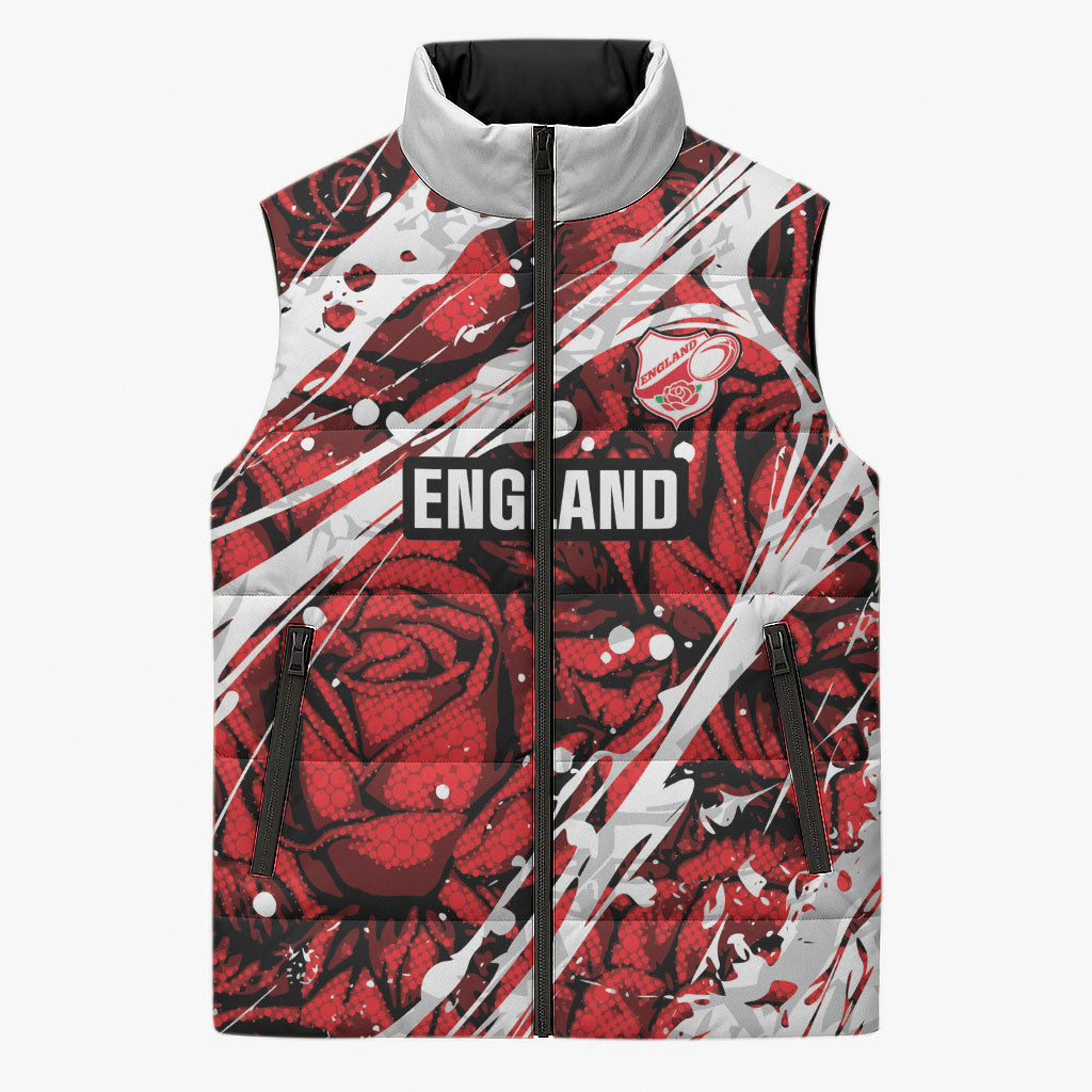 2026 Autumn Rugby Nations England Custom Sleeveless Puffer Jacket Red Rose Majestic Motif